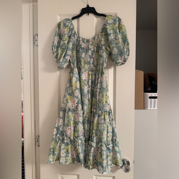 Eye of the Needle Tiered Smocked Green Floral Mini Dress - Picture 4 of 4